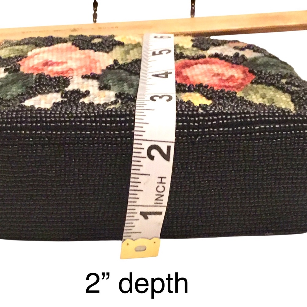 Vintage Style Regency Floral Needlepoint Beaded Evening Bag Pewter Scroll Frame - Picture 14 of 16